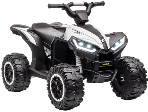 Aosom 12V Kids ATV Quad Car with Forward & Backward Function, Four Wheeler for Kids with Wear-Resistant Wheels, Music, Electric Ride-on ATV for Toddlers Ages 3+ Years Old, White