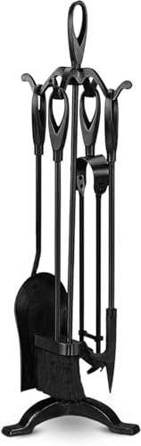 Unibos 5 Pieces Companion Set Fireside Fire Tools Fireplace & Accessories Black and Brass (Black)