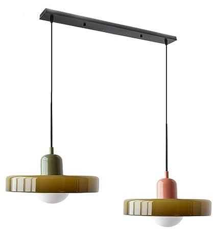 GGBBJJ Grand luminaire suspendu en verre vert à 2 lumières, lustre moderne du milieu du siècle, lampe suspendue de ferme vintage, lampe d'îlot de cuisine sur évier, chambre à coucher, salle à manger,