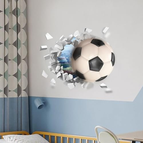 Parallelower 3D Wandtattoo Fussball Breakthrough Fussball Wand Sticker Durchbruch Wandaufkleber für Kinderzimmer Jungen Bunte FussballWandbild Wand Deko für Kinderzimmer Jugendzimmer Junge 61×46CM