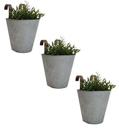 Set of 3 Galvanised Metal Copper Planter Balcony Wall Garden Fence Zinc Plant Pot