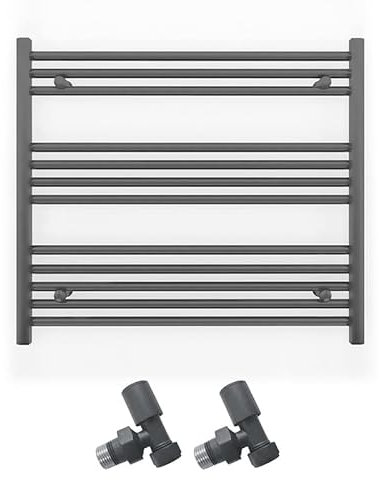 Myhomeware 900mm Wide Straight Anthracite Grey Heated Bathroom Towel Rail Radiator With Valves For Central Heating UK (With Angled Valves, 900 x 700 mm (h))