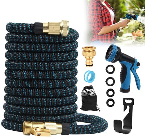Gobesty Flexibler Gartenschlauch 100Ft 30M Wasserschlauch Flexibel Mit 3-Fach Latexkern, Dehnbarer Gartenschläuche Mit 10 Funktion Brause Und 3/4 Zoll Und 1/2 Zoll Massiven Messinganschlüssen