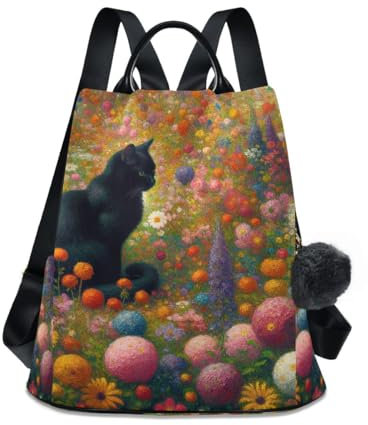 GAIREG Meerjungfrau auf lila Galaxie-Rucksack, Geldbörse für Damen, modischer Rucksack, Anti-Diebstahl, Handtasche, Reisetasche, Katze im bunten Blumenfeld, Einheitsgröße