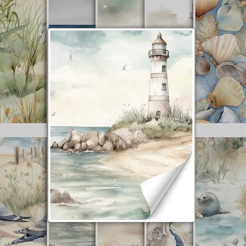 GRAZDesign Fliesenaufkleber Bad & Küche, maritim Strand mit Möwen Watercolor, Klebefliesen selbstklebend - 20x25cm / 20 Stück