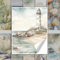 GRAZDesign Fliesenaufkleber Bad & Küche, maritim Strand mit Möwen Watercolor, Klebefliesen selbstklebend - 20x25cm / 20 Stück
