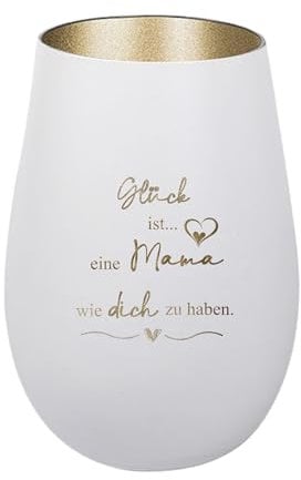 Der-Porzellan-Laden Windlicht mit Gravur Glück ist eine Mama wie Dich zu haben, Weiß Gold, Teelichthalter aus Glas mit Spruch, Tischdeko modern
