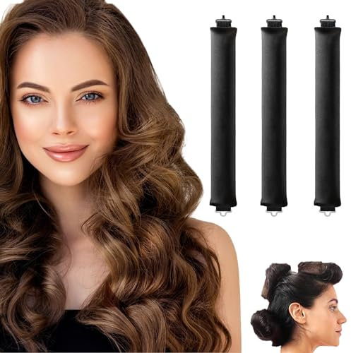 Moguri 3 Stück Hitzefreier Lockenwickler, Flexi Stangen mit Haken, hitzefreier Lockenstab für alle Haartypen, Lockenwickler zum Ausschlafen, hitzefreie Locken über Nacht,Schwarz