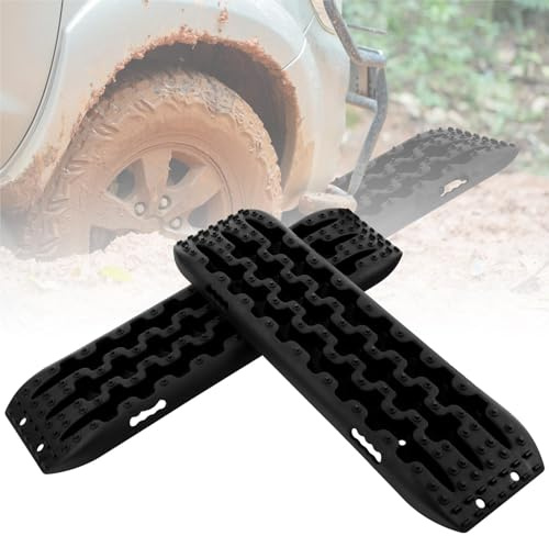 SOARS Sandbleche 2 Stück, Anfahrhilfe für Schlamm, Sand & Schnee, Recovery Board Offroad 10T Last, Reifenleiter für Geländewagen Wohnmobil PKW LKW (Schwarz, 107 x 31 x 7 cm)