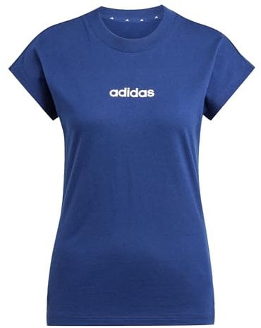 adidas Women's Essentials LINEAR Cotton T-Shirt, Dark Blue/White, XXS