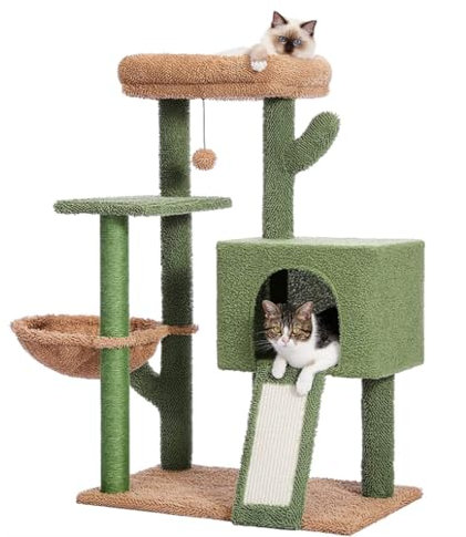 Árbol para Gatos De Cactus, Poste Rascador para Condominios para Gatos De Varios Niveles, Centro De Actividades para Gatos, Muebles para Mascotas con Pelota, Percha De Felpa, Plataforma, Cesta