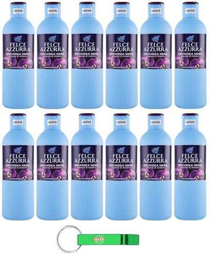 Confezione da 12 pezzi Paglieri Felce Azzurra Bagnodoccia Orchidea Nera, lavaggio corpo orchidea nera, gel doccia 650 ml + portachiavi Beni Culinari
