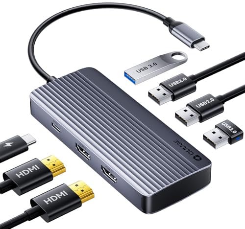 Docking Station Dual Monitor, QUUGE 7 in 1 USB C hub multiport adapter 2 HDMI, Dual 4K, 5Gbps USB 3.0, 3 x USB 2.0 & 100W Power Delivery, USBC Docking Station for MacBook Pro, Dell XPS, HP Spectre