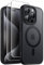 JETech 3 in 1 Magnetic Case for iPhone 15 Pro Max 6.7-Inch with 2 Pack Tempered Glass Screen Protectors, Compatible with MagSafe, Translucent Matte Back Shockproof Phone Cover (Black)