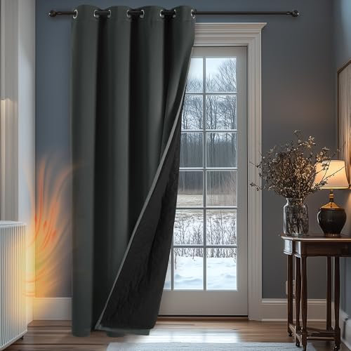 Deconovo 100% Verdunklungsvorhänge Vorhang mit Ösen Kälteschutz Vorhänge Dicker Türtrenner Winddicht Gardinen Wohnzimmer Türvorhang, 160x132(HöhexBreite), Dunkelgrau, 1 Stück