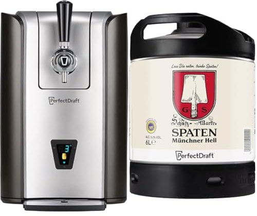 Bundle aus PerfectDraft Pro Zapfanlage + Spaten Münchner Hell, Helles aus München, Bier Perfect Draft (1 x 6l) Mehrweg Fassbier