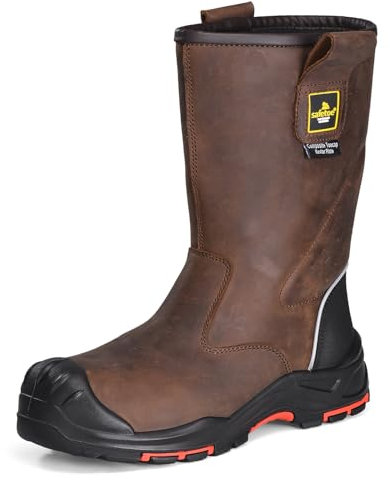 Botas de trabajo para hombre/mujer, botas de seguridad de cuero de vaca de 20 cm, puntera compuesta, suela de goma, botas de construcción industrial para aceite, gas, mina S3 ESD EU, Tierra Oscura