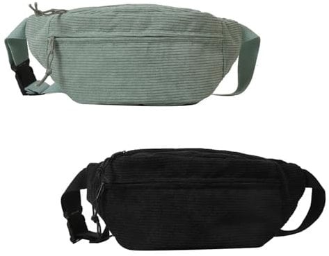 WUSANNA Gürteltasche Damen 2 Stück Bauchtasche Damen Cord Crossbody Bag Damen Cord EIN Muss Für Partys.Geeignet Für Partys,Reisen,Arbeitstermine,Freizeit Und Shopping(Schwarz+Grün)