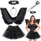 Teufel Kostüm,4 Stück 68CM Engelsflügel Kostüm,Halloween Kostüm Damen,Engelsflügel kostüm Damen,Angel Wings für Kinder,Tutu-Rock, Engel Flüge, Heiligenschein