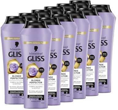Gliss Blonde Perfector Purple Shampoo (12x 250 ml), Anti-Gelbstich-Effekt für Natürlich Blondes und Gefärbtes Haar, Mit Peptiden & Blaubeer-Extrakt