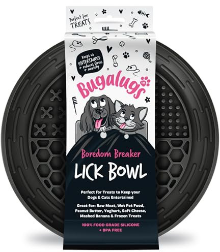 Bugalugs Dog Mat Bowl 100% Food Grade Cat Food Mat & Licky Mats For Dogs - Lick Mat Bowl Reduce Stress & Anxiety Single (Black)