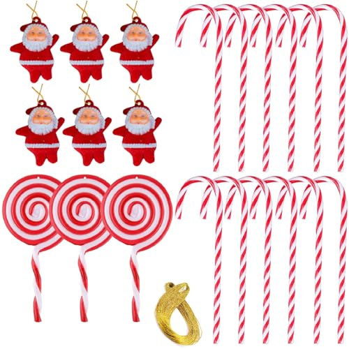 22 PCS Candy Cane Christmas Decorations - Candy Cane & Grinch Ornaments for Xmas Holiday Home Party Supplies