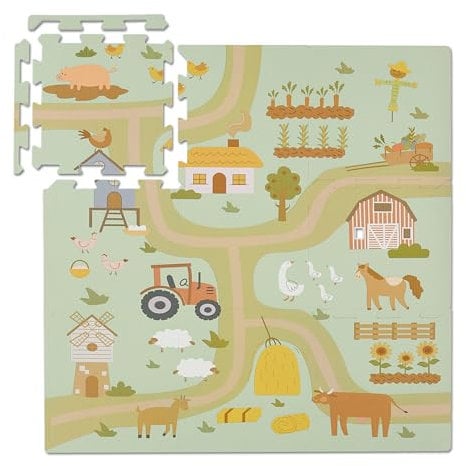 Relaxdays Puzzlematte, 21-TLG. Baby Spielmatte, Bauernhof-Motiv, Tiere, schadstofffreier Schaumstoff, Kindermatte, bunt