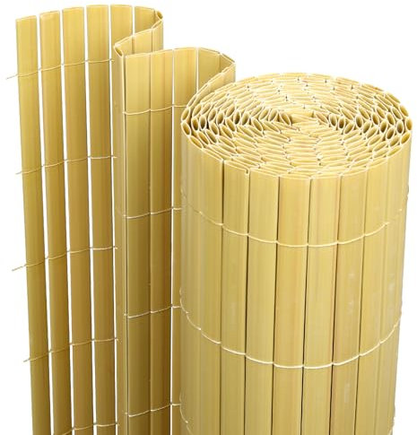 Hebitod PVC Sichtschutzmatte, Sichtschutzzaun 140x400cm Verdreifachen Verstärkung Innen, Balkon Sichtschutz mit Kabelbindern, Balkonverkleidung Windschutz für Balkon, Garten, (Bambus)
