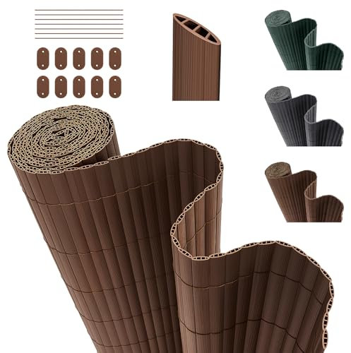 INMOZATA PVC Sichtschutzmatte 90cm Hoch x 300cm Lang mit Dreifach Verstärkung Innen, Garten Balkon Sichtschutz Zaun mit Kabelbindern,Windschutz Wasserdicht ohne Bohren für Balkon Garten Terrasse-Braun