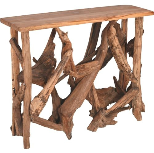 Licht-Erlebnisse Konsolentische Teak Holz Natur 99 x 81 x 30 cm Handarbeit massives Wurzelholz dekorativ Flurtisch Konsole Flur Wohnzimmer Anrichte