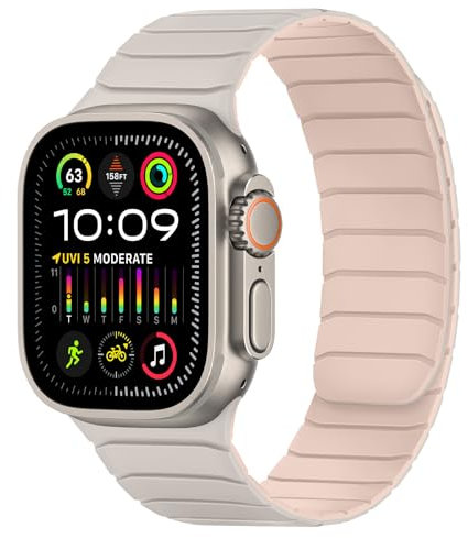 Tasikar Correas Magnéticas Compatible con Apple Watch 42mm(Series 10) 41mm 40mm 38mm Silicona Suave Correa de Repuesto Tipo Bucle Compatible con iWatch SE Series10 9 8 7 6 5 4 3 2 1, Starlight-Rosa