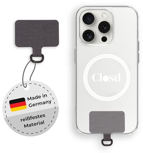Closd Halterung für Handyketten, extrem reißfest, absolut sicher, anthrazit, universal für jede Handyhülle, Made in Germany, sehr dünn nur 0,75 mm