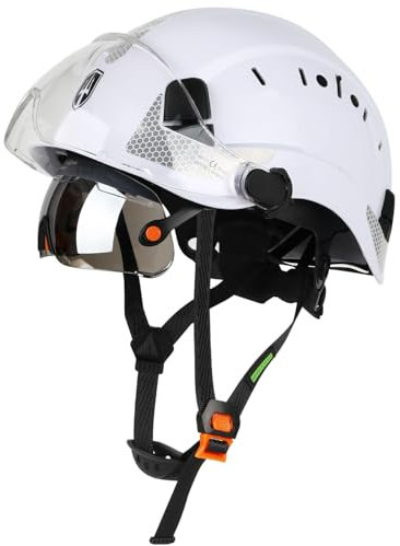 GREEN DEVIL Casco protettivo industriale certificato EN397 & EN166 con visiera colorata + trasparente, casco di sicurezza con doppia visiera per costruzione, artigianato e industriale, casco di