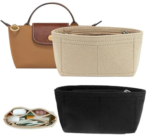 gexuamz 2Pcs Organizer für Mini Handtaschen, Kompatibel mit Longchamp, mit Mehreren Taschen, Schwarz und Beige, 17 x 5 x 8 cm