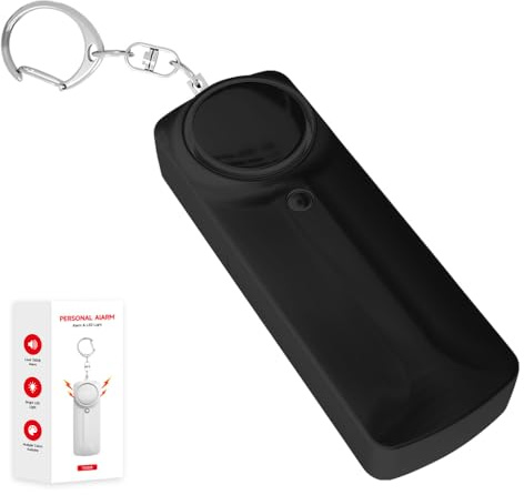 IHSENO Personal Safety Alarm, 130DB Self Defense Keychain Siren Ring with LED Light, Emergency Sos Alert Keychain Device for Women, Elderly, Children (Black)