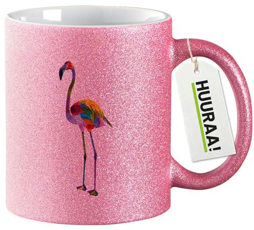 Huuraa Glitzer Kaffeebecher Flamingo Colorful Geschenk 330ml Pink Flamingo Mitbringsel
