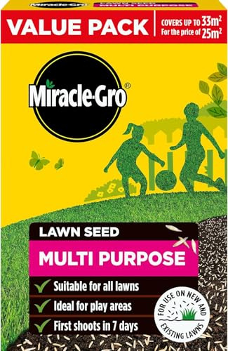 Miracle Gro Multi-Purpose Lawn Seed 1kg | Hard Wearing Fast Action Grass Seed for New Lawns & Bare Patches | Germinates in 5 Days | Pet & Child Friendly | 1kg Carton - Treats up to 33m²