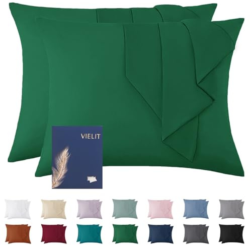 Vielit Kissenbezug 60x80 2er Set Kopfkissenbezug Grün Öko-Zertifikat | 100% MIcrofaser Kopfkissenbezug 60x80, Weich Pillow Case 60x80, Maschinenwäsche, Geschenk,Resistent Hypoallergen