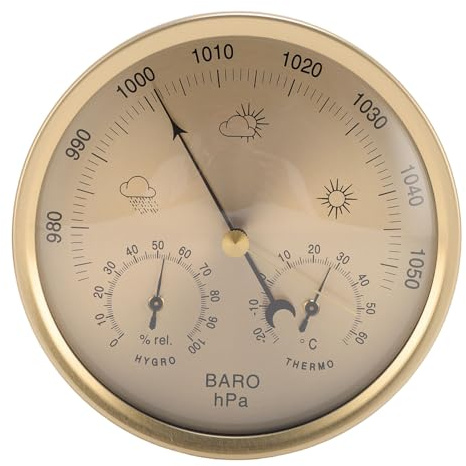 HELEVIA 3 in 1 Barometer Hygrometer Temperature Meter, Wall Hanging Gold Dial Weather Forecast Station, for Home and Office 130mm