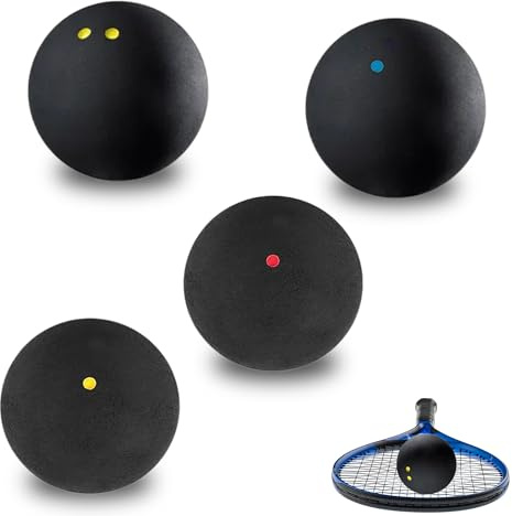 Squashbälle mit doppeltem gelbem Punkt, roter Punkt, blauer Punkt, für Elite-Fortgeschrittene, Anfänger, Junior-Wettbewerb und Training, 4 Stück