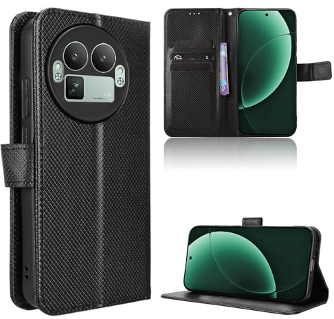 Wookfiss Handyhülle für Realme GT 8 Pro Hülle, Premium Kohlefaser Magnetische Brieftasche Schutzhülle, [Klappbar Flip], [Kartenfächern], [Standfunktion Tasche] -Schwarz