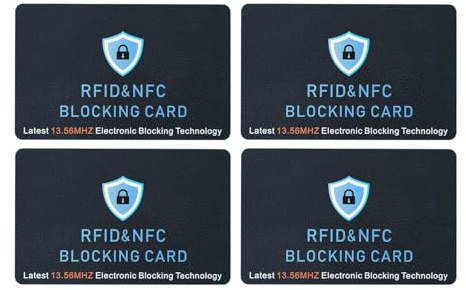 4 Piezas Tarjeta de Bloqueo RFID, Bloqueador RFID/NFC, Protección Antirrobo para Tarjetas de Crédito y Débito, Pasaporte y Documentos sin Contacto, Tarjeta Protectora para Billetera Cartera Tarjetero