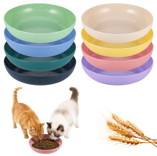 8 Pcs Cat Bowls Whisker Friendly, Wide Shallow Cat Food and Water Bowl | Wheat Straw Pet Bowls for Kittens and Short Legged Cats(8 Colours)