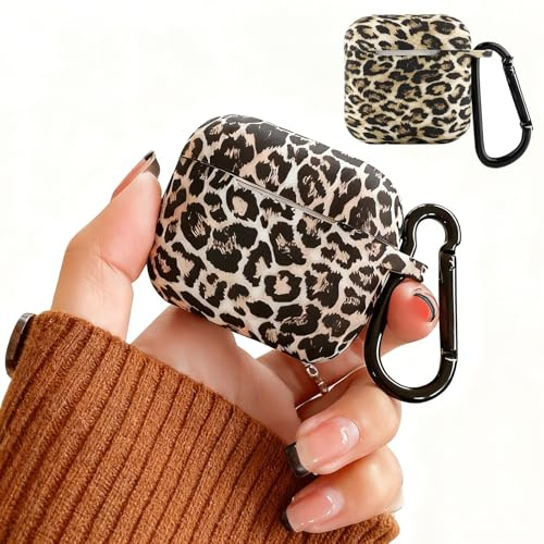 Silikon Hülle AirPods 4, Leopardenmuster Stoßfest mit Karabiner | Silikon Hülle 360° Schutz, Leopardenmuster Luftdruckfest, für AirPods 4 Generation, mit Karabiner 30g Leicht