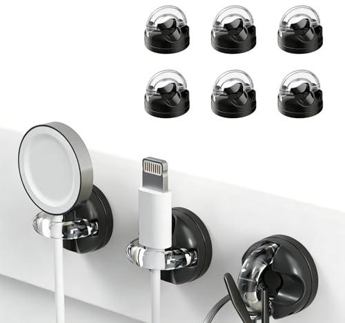 6 Stück Magnetische Kabelhalter Selbstklebend 360°Drehbar Kabelmanagement Mehrzweckhaken KabelclipsSchreibtisch Organizer Kabelorganizer Ladekabel Halterung für Nachttisch USB Ladekabel Netzkabel Au