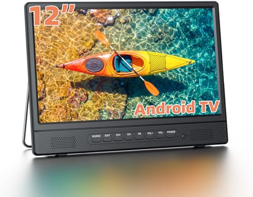 Desobry Televisore Portatile 12 Pollici Smart TV Android | Mini Televisore per Cucina, Caravan, Camper, HDMI USB AV Cuffie, DVB-T2 Freeview, Supporto Regolabile 180°