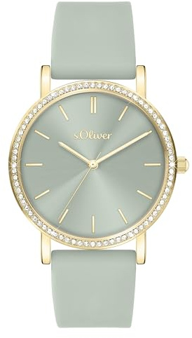 s.Oliver Damenuhr mit funklenden Steinen - 35 mm - sportlich-elegant - hoher analoge Armbanduhr mit Zirkoniasteinen und Quarzwerk - 3 ATM wasserdicht - Geschenkidee