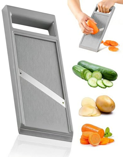 CULEB Mandolina de Cocina Profesional Ajustable para Cortar Verduras,Cortador de Verdura Portátil de Acero Inoxidable,Utensilios de Cocina para Cortar Patatas,Queso y Cebollas(Gris)