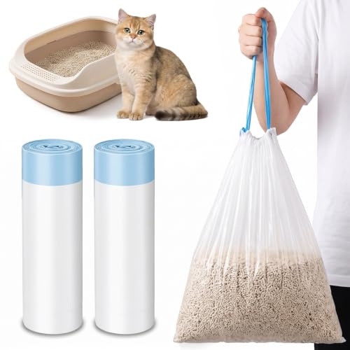 40 Stück Katzenklo Beutel, 66×30cm Katzenstreu Müllbeutel mit Zugband, Katzentoilettenbeutel, Katzenstreutasche, Reißfeste & Auslaufsichere Katzentoilettenbeutel für Katzenklo und Haustierabfälle