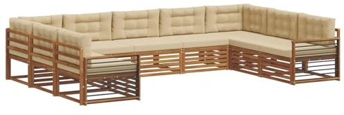 vidaXL Sofagarnituren 9 pcs Natur und Beige Massivholz Akazie, Gartenmöbel, modernes Outdoor-Sofa, Robustes Set, Lounge-Sitz, Terrasse, Komfort für Dein Zuhause